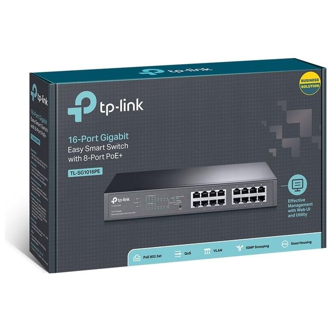 TP-LINK Easy Smart TL-SG1016PE Switch intelligente 8 x 10-100-1000 (PoE+) + 8 x 10-100-1000 desktop, montabile su rack PoE+ (110 W)