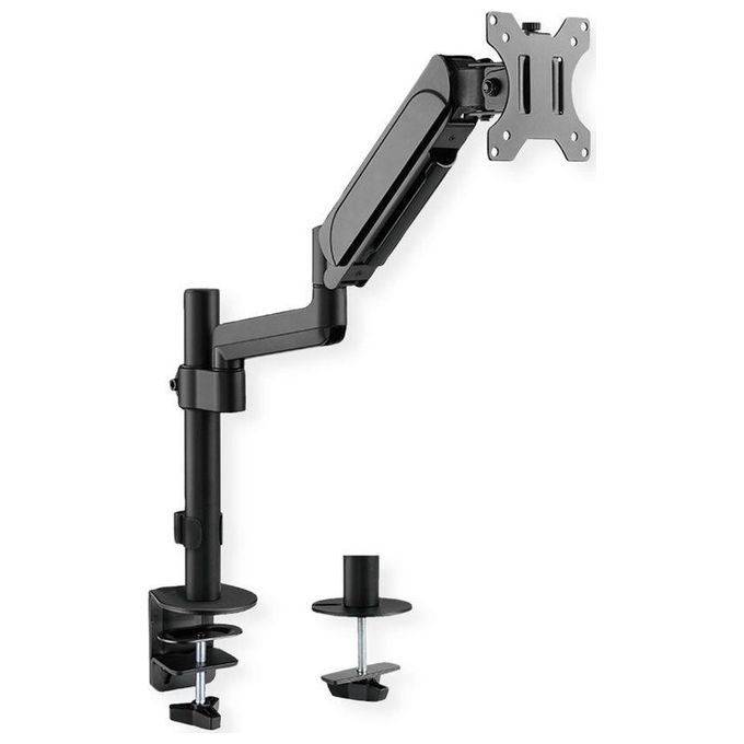 VALUE 17991181 Braccio Singolo per Monitor con 4 Giunti Montaggio a Morsetto da Scrivania VESA 75 e 100 Portata fino a 9 Kg colore Nero