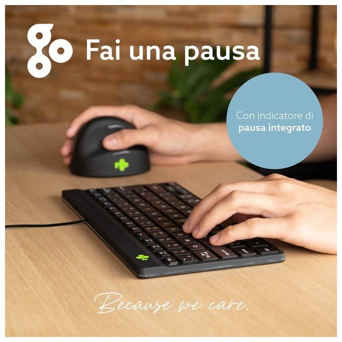 R-Go Tools RGOCOITWDBL R-Go Compact Break Tastiera Ergonomica Cablata USB-C QWERTY Italiano con Software Break LED Integrato colore Nero