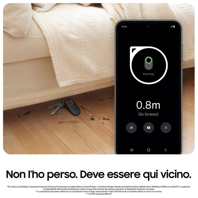 Samsung EI-T5600BBEGEU Galaxy SmartTag2 Localizzatore Bluetooth IP67 Modalita' Smarrito autonomia 500 giorni colore Nero