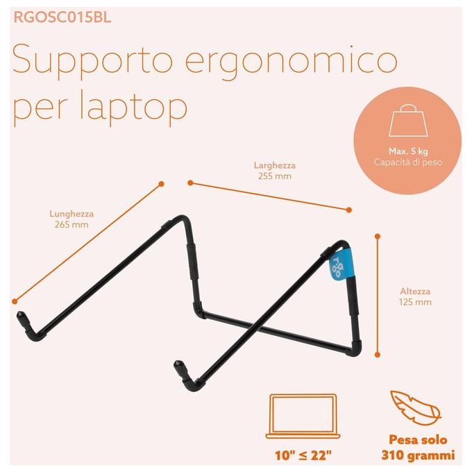 R-Go Tools RGOSC015BL Supporto per laptop ergonomico pieghevole adatto per laptop da 10 22 pollici colore Nero