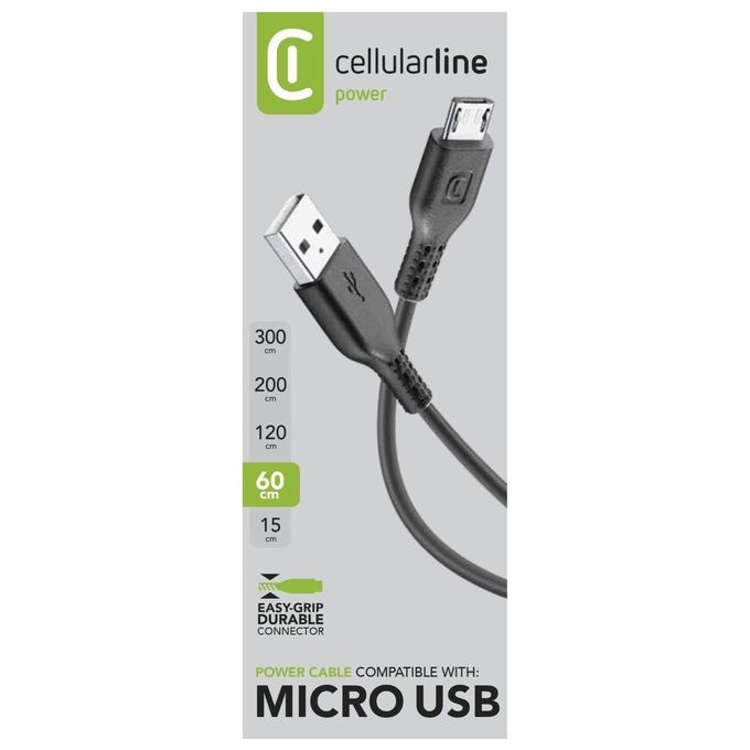 Cellularline USBDATA06MUSBK Power Cable Cavo Micro USB Ricarica e Trasferimento Dati USB A Micro USB B 0,6 m colore Nero