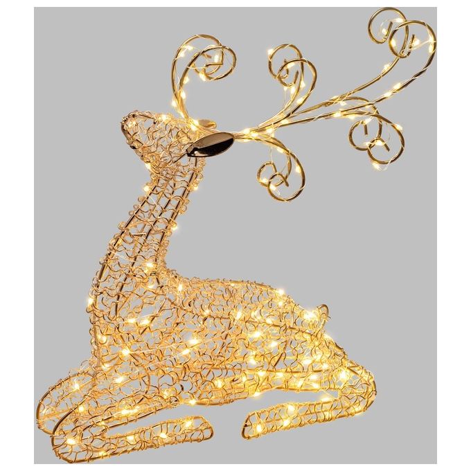 Lotti Decoro Renna Metallo Sdraiata Led Luce Fissa Rame