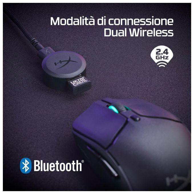 HyperX 6N0B0AA Pulsefire Haste 2 Mouse da gaming wireless 26000 DPI 6 tasti programmabili 100 ore batteria colore Nero