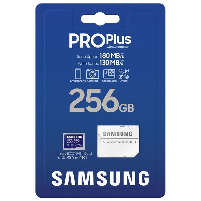 Samsung MB-MD256SA PRO Plus Scheda MicroSD 256 GB UHS-I U3 V30 A2 colore Blu