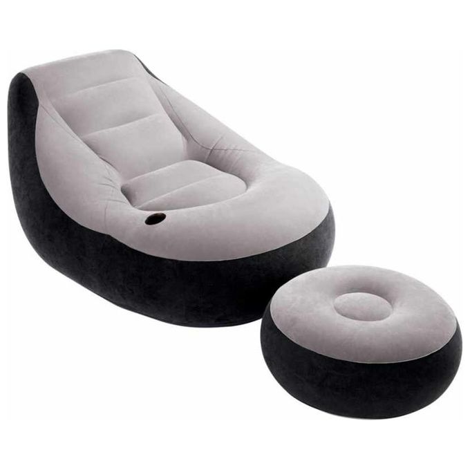 Intex 68564NP Poltrona Lounge 102 x 137 x 79 cm con Poggia Piedi 64 x 28 cm Grigio-Nero Tinta Unita Single