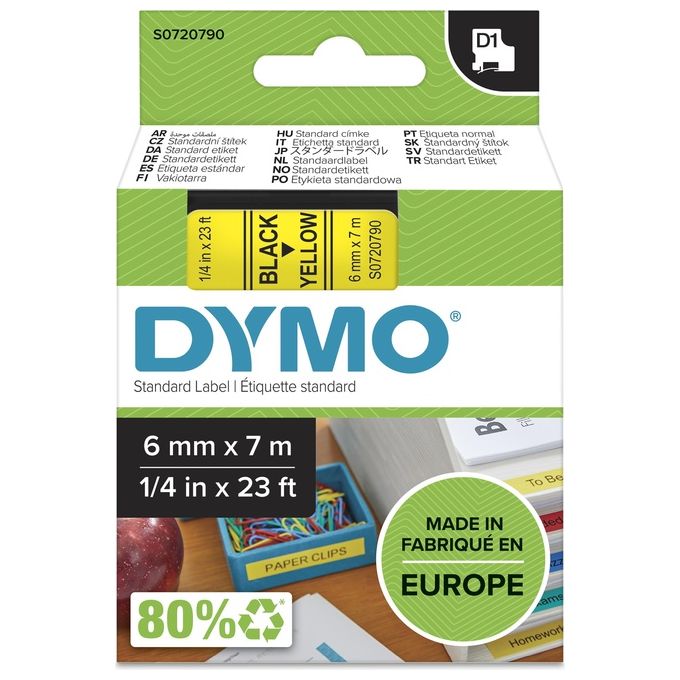 Dymo Nastro D1 6mmx7m Nero Giallo