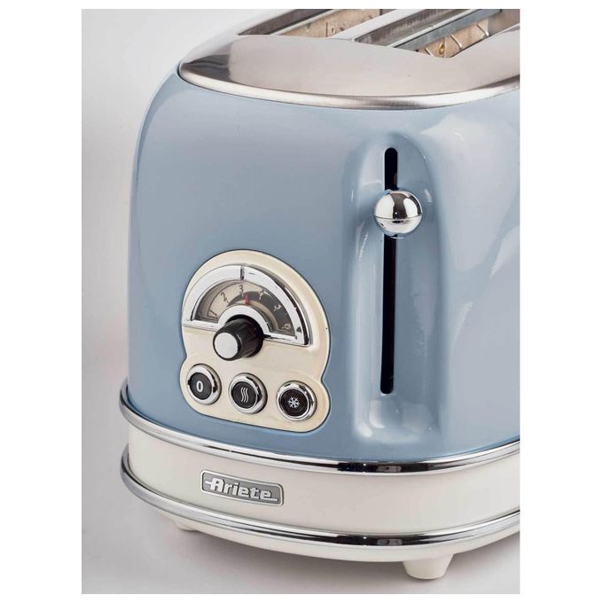 Ariete 155 Tostapane Vintage Celeste 2 Fette con Pinze 6 Livelli di Tostatura 810W Corpo Acciaio Inossidabile Vassoio Raccoglibriciole Estraibile