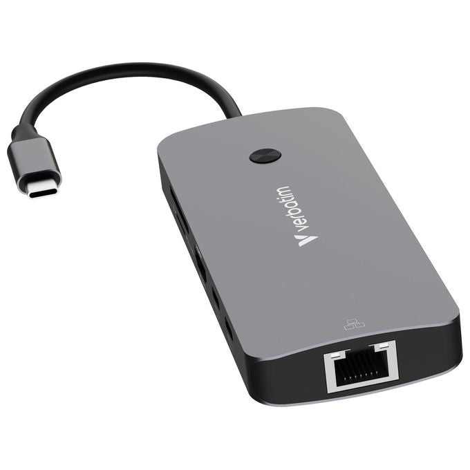 Verbatim 32152 Hub Multiporta USB-C 9 in 1 con HDMI 4K@60Hz Ethernet Gigabit 2x USB-C 3.2 Gen2 3x USB-A SD-microSD colore Argento
