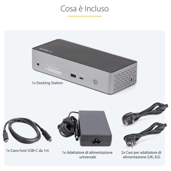 StarTech DK31C4DPPDUE Docking Station USB-C per Quad Monitor 4K 60Hz con Power Delivery 100W 4x HDMI 4x DisplayPort USB 3.2 Gen 2 Ethernet Gigabit colore Nero