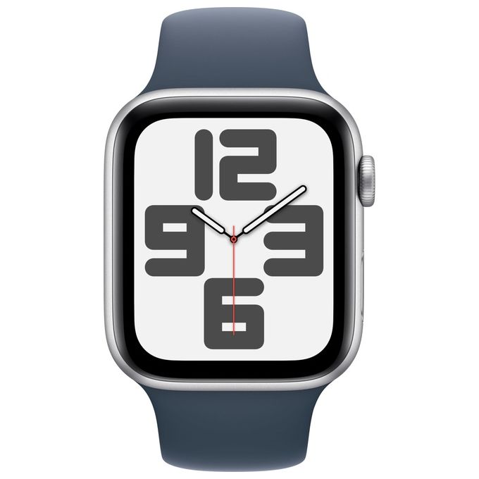 Apple MREC3QL-A Watch SE GPS Smartwatch 44mm Alluminio Rilevamento Incidenti Cadute SOS Cardiofrequenzimetro colore Argento Blu Tempesta