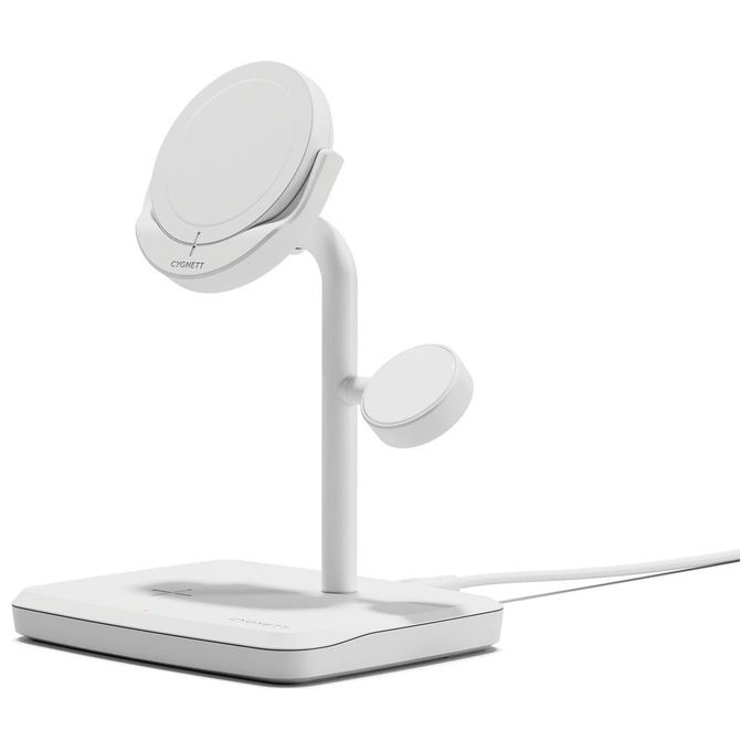 Cygnett CY5101BUNCP ChargeBase Base di Ricarica Wireless 3 in 1 Qi2 15W per iPhone AirPods Apple Watch colore Bianco