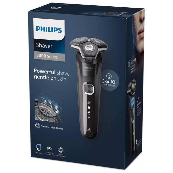Philips S5898-35 Serie 5000 Rasoio elettrico Wet and Dry 3 testine autonomia 60 min colore Nero
