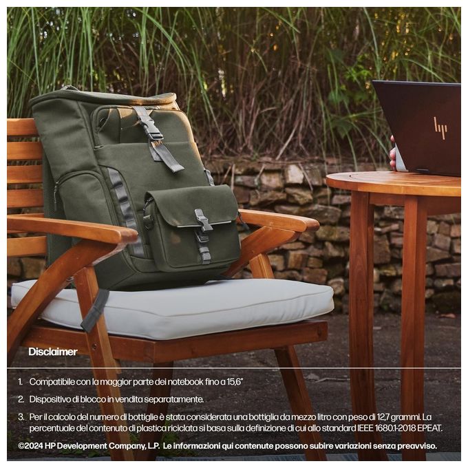 HP 9J4C1AA Zaino Modulare per Laptop 15.6'' 3 in 1 27L Resistente all'Acqua Tasca RFID colore Grigio Verde