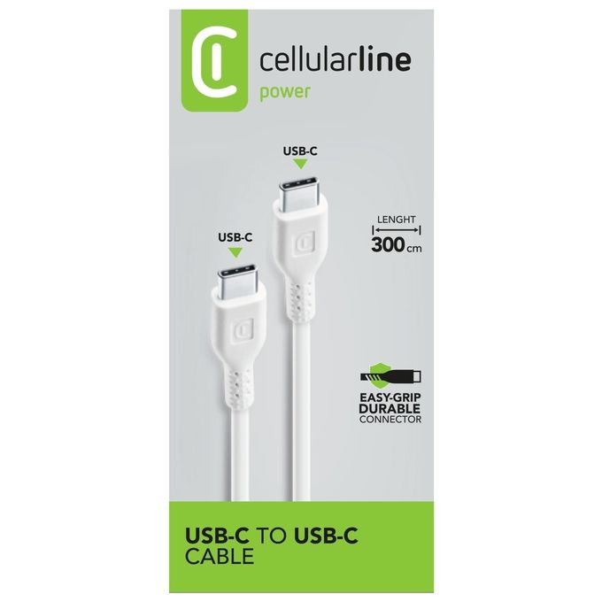 Cellular Line Cavo da Usb-C a Usb-C per la Ricarica e Sincronizzazione Dati Bianco