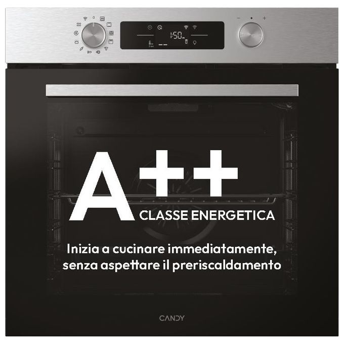 Candy CA6 N3B1HTX Bake 800 Forno da incasso Elettrico Ventilato 78 L Classe A++ 12 Funzioni AirFry Wi-Fi (59,5x59,5x56,8 cm) colore Inox