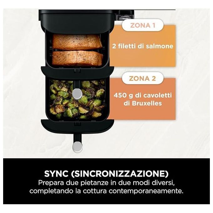 Ninja SL300EU Double Stack Friggitrice ad aria 7.6 L 2470W 6 Funzioni 2 Cestelli 4 Livelli di Cottura colore Nero