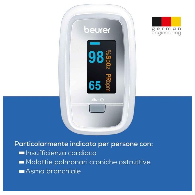 Beurer Pulsossimetro Monitoraggio Saturazione di Ossigeno nel Sangue e del Battito Cardiaco 61 x 36 x 32 mm Grigio PO 30