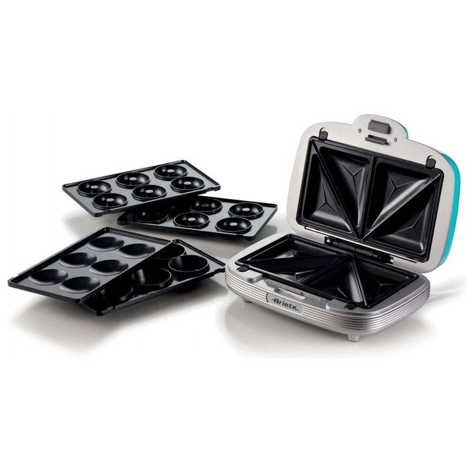 Ariete 00C197201AR0 Party Time Piastra Elettrica Multifunzione 700W 3 Piastre Antiaderenti Intercambiabili Muffin Donuts Sandwich colore Azzurro