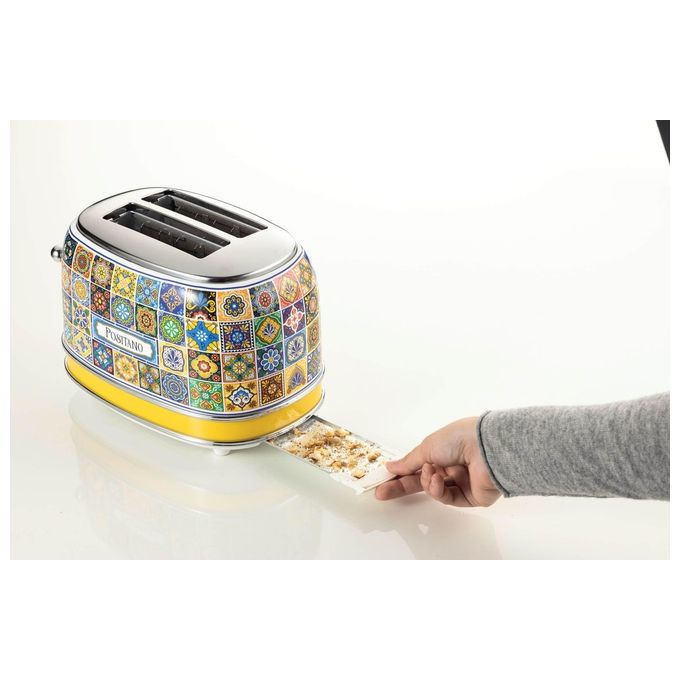 Ariete 00C01550PAR0 Positano Tostapane 2 Fette 810W 6 Livelli di Doratura Funzione Defrost Espulsione Automatica colore Giallo Blu