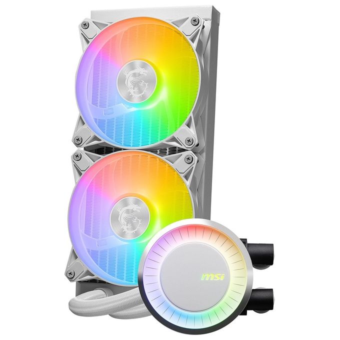MSI MAG CORELIQUID E240 Dissipatore a Liquido AIO 240mm 2 Ventole ARGB 120mm Pompa 2 Camere Split-Flow AM5 AM4 LGA1700 colore Bianco