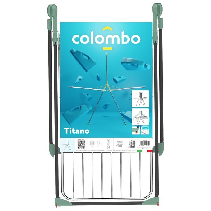 Colombo New Scal ST1000 Titano Stendibiancheria con Portabiti 30 m 15 Kg con Ruote Ripiegabile colore Alluminio