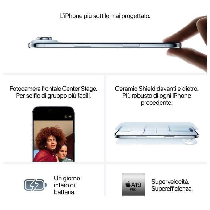 Apple MG2P4QL-A iPhone Air Smartphone 256GB 6.5'' OLED A19 Pro 5G Wi-Fi 7 iOS 26 colore Celeste