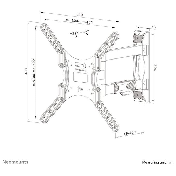 Neomounts WL40-550BL14 Supporto TV a Parete Full Motion per Schermi 40-55 Pollici VESA 100x100 a 400x400 Inclinabile e Girevole con Sistema Easy Release colore Nero