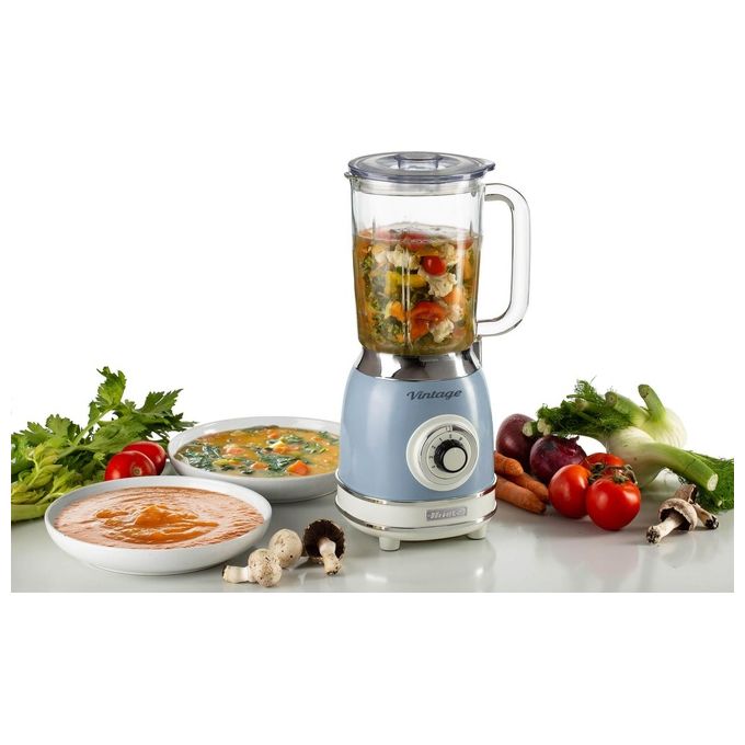 Ariete 583 Vintage Frullatore da tavolo Tazza in Vetro 1,5 L 4 Lame Acciaio Inox 4 Velocita' Pulse 1000 W colore Celeste