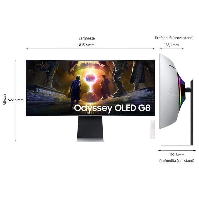 Samsung LS34DG850SUXEN Odyssey OLED G8 Monitor Gaming Curvo 34'' 3440x1440 WQHD 175Hz 0,03ms FreeSync Premium Pro WiFi colore Argento