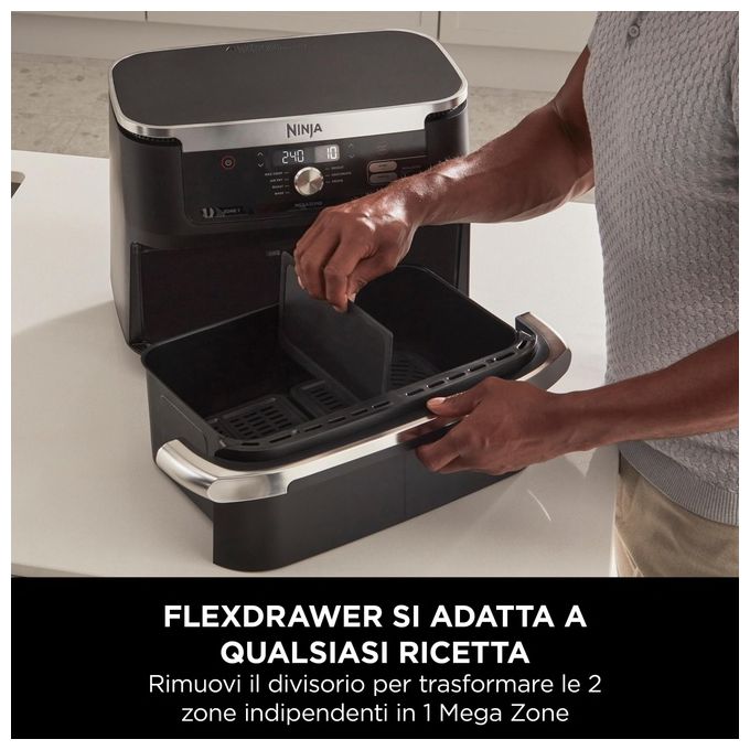 Ninja AF500EU FlexDrawer Friggitrice ad aria 10.4 L 2470 W 7 Programmi Dual Zone Touchscreen colore Nero