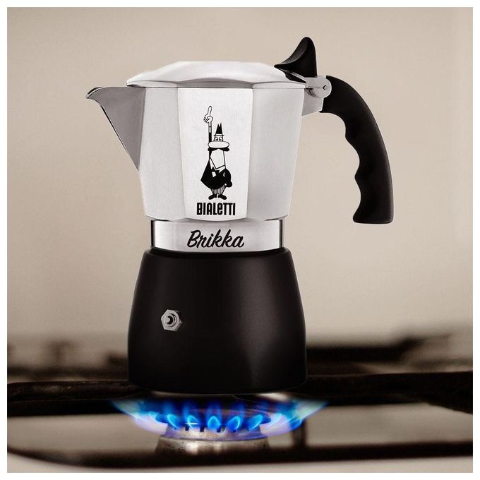 Bialetti 7327 Brikka Caffettiera Moka 2 Tazze 100 ml Valvola Brevettata colore Nero