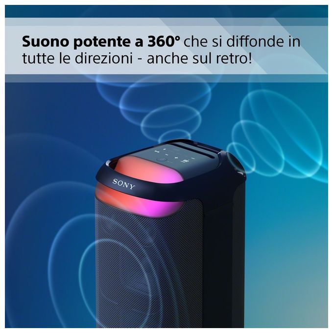 Sony SRSXV800B CEL Diffusore Portatile Wireless Party Suono 360° MEGA BASS TV Sound Booster Karaoke Luci Sincronizzate Batteria 25 Ore colore Nero