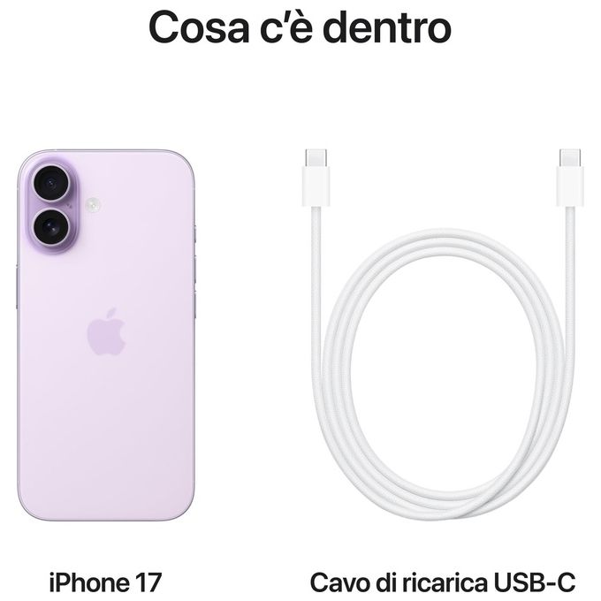 Apple MG6M4QL-A iPhone 17 Smartphone 256GB Display 6.3'' OLED ProMotion 120Hz Chip A19 5G Wi-Fi 7 iOS 26 colore Lavanda