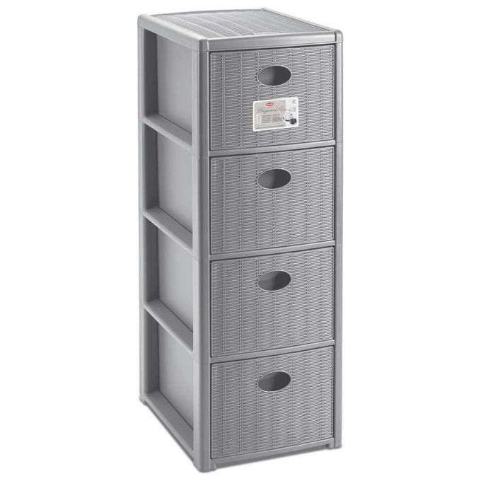 Stefanplast Elegance Cassettiera Slim Rattan 4 Cassetti Grigio 29x37x80cm
