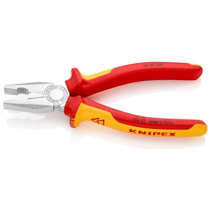 Knipex 03 06 200 Tenaglia Combinata Cromata Isolata VDE 200 mm manici bicomponente colore Cromo
