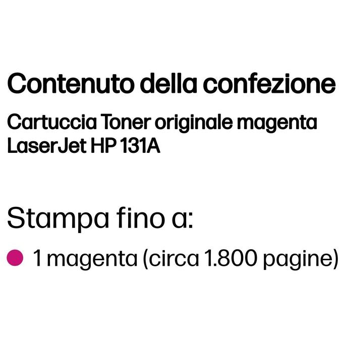 HP 131A CF213A, Cartuccia Toner Originale, 1.600 Pagine, per Stampanti Laserjet serie Pro M251 e M276 MFP, Magenta