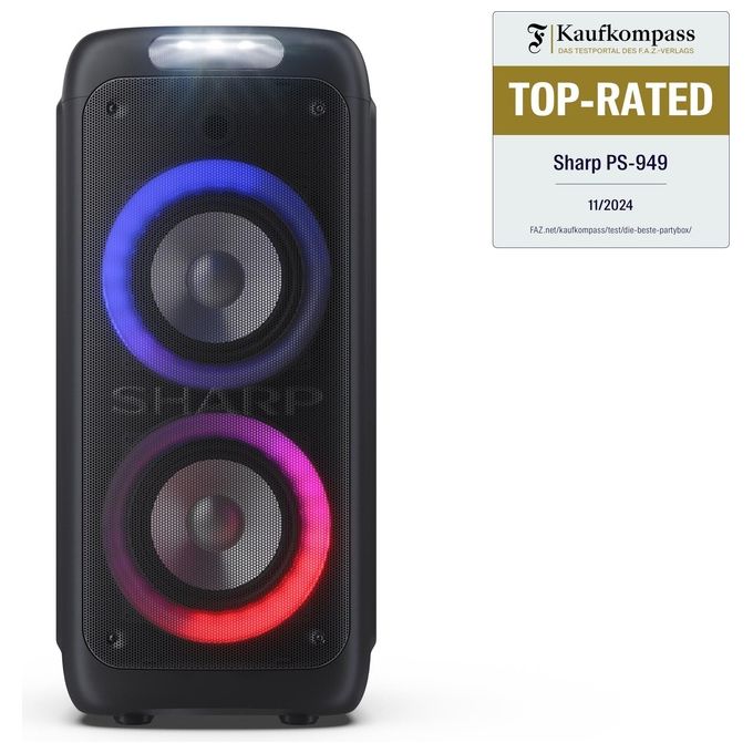 Sharp PS-949 XParty Street Beat Altoparlante Portatile 2.1 Canali 132 W PMPO Bluetooth 5.0 Luci LED RGB colore Nero