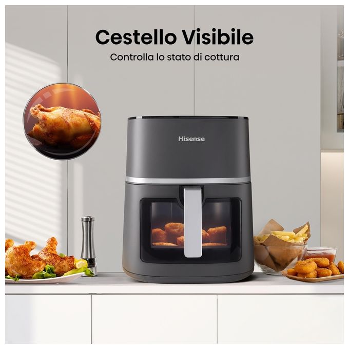 Hisense HAF1900D Friggitrice ad aria 7 L 1800 W 10 programmi display digitale LED finestra visibilita' colore Nero
