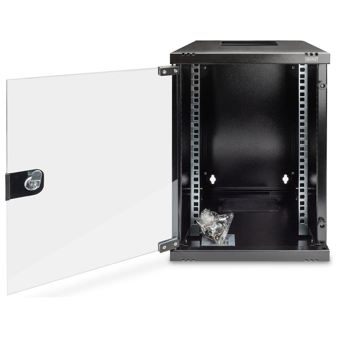 Digitus DN-10-09U-B Armadio Rack 10'' da Parete 9U in Acciaio Porta in Vetro con Serratura Carico Max 30 Kg colore Nero