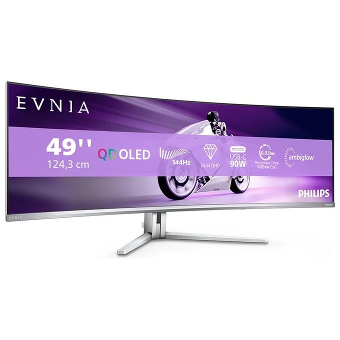 Philips 49M2C8900L-00 Evnia Monitor Gaming Curvo 49'' QD-OLED Dual QHD 5120x1440 144 Hz 0,03 ms HDR400 AMD FreeSync Premium Pro colore Bianco
