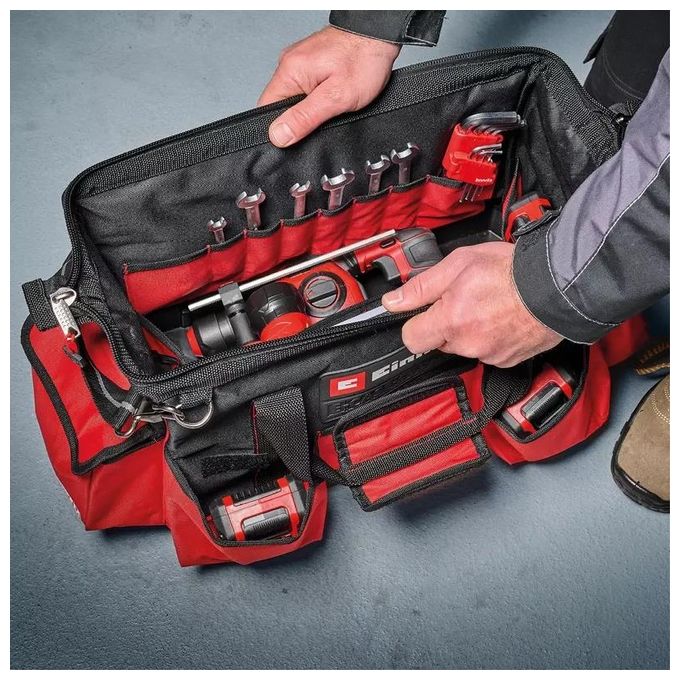 Einhell 4540036 E-Case Borsa Porta Attrezzi Sistema Modulare Portata 30 Kg 6 Tasche colore Nero Rosso