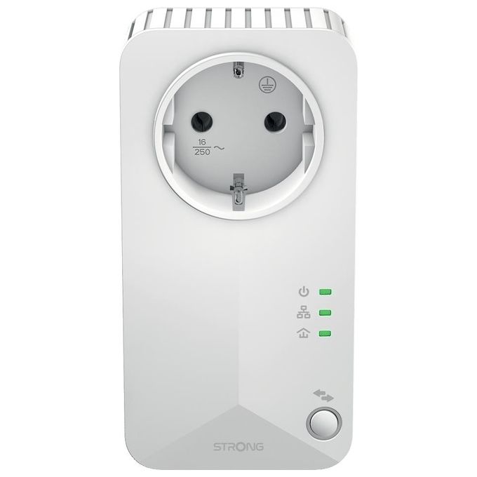 Strong POWERLWF600DUOEUV2 Kit Powerline Wi-Fi 600 Mbps HomePlug AV2 Pass-Through Wi-Fi 300 Mbps LAN 100 Mbps Plug and Play colore Bianco