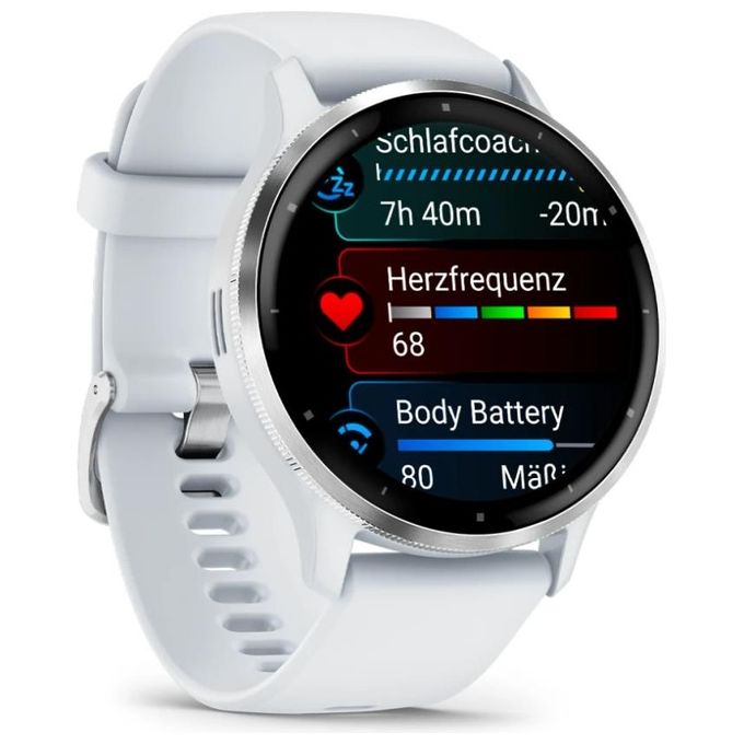 Garmin 010-02784-00 Venu 3 Smartwatch 45 mm Display AMOLED 3,56 cm (1,4'') Risoluzione 454 x 454 Pixel Touch Screen Wi-Fi GPS 8 GB Memoria Interna Batteria 14 Giorni Resistenza 5 ATM colore Argento Bianco