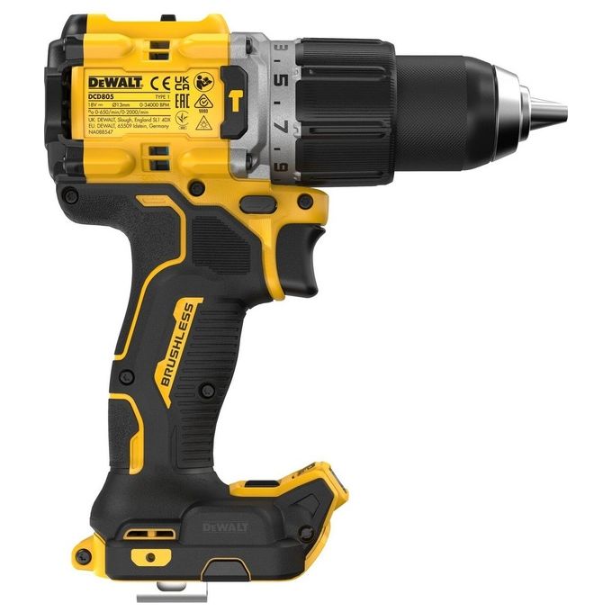 Dewalt DCD805NT-XJ XR Trapano Avvitatore a Percussione Brushless 18V 90 Nm 2 velocita' 15 impostazioni coppia mandrino 13 mm