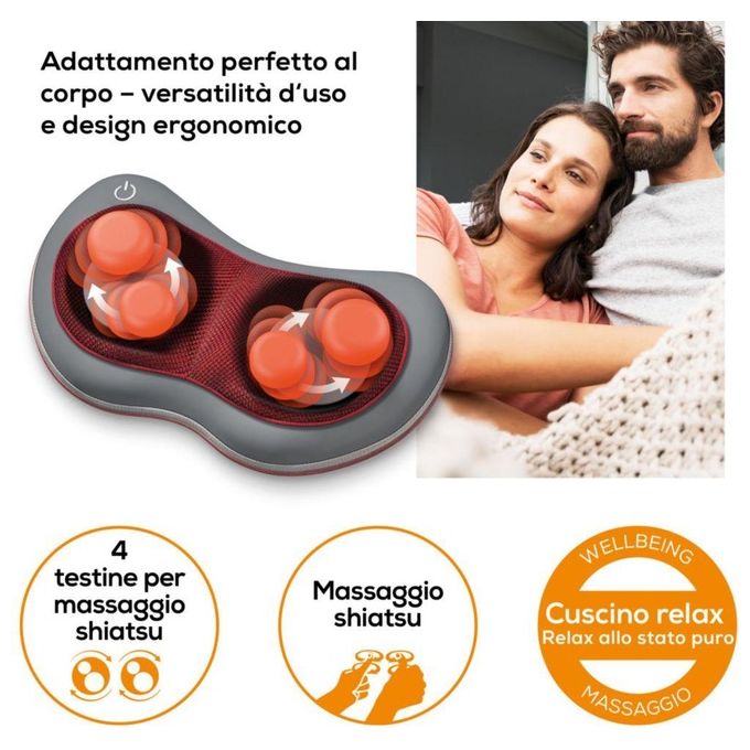 Beurer 64303 Cuscino Massaggiante Shiatsu con Funzione Riscaldamento e Spegnimento Automatico dopo 20 min colore Grigio Rosso
