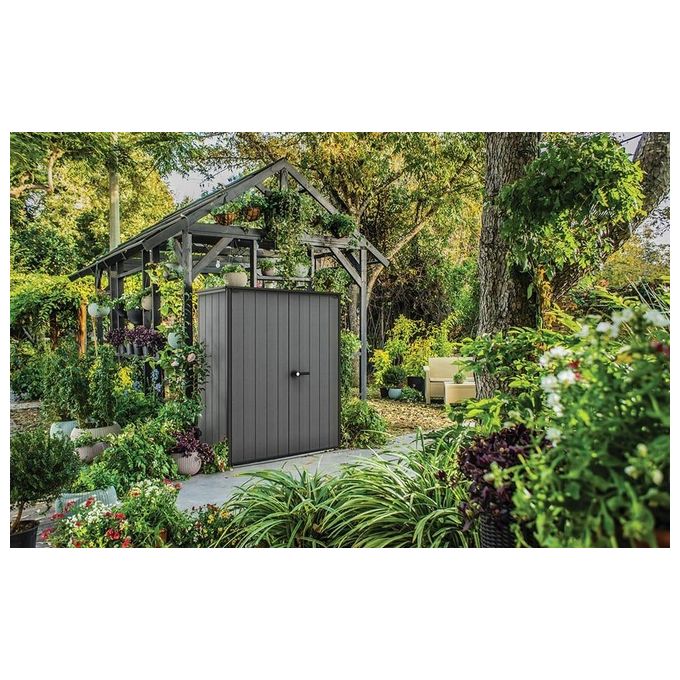 Keter Cortina Alto Casetta da Giardino Rettangolare con Serratura Impermeabile 140x73,6x170,4 cm colore Grigio