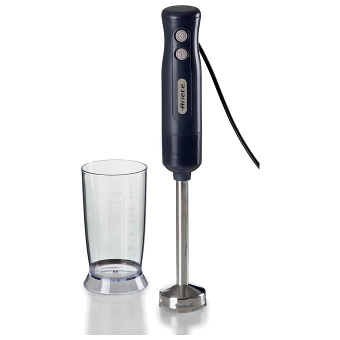 Ariete 601 Hand Blender Breakfast Frullatore ad Immersione 700W 2 Velocita' Lama in Acciaio Inox Gamba Removibile Bicchiere Trasparente Nero