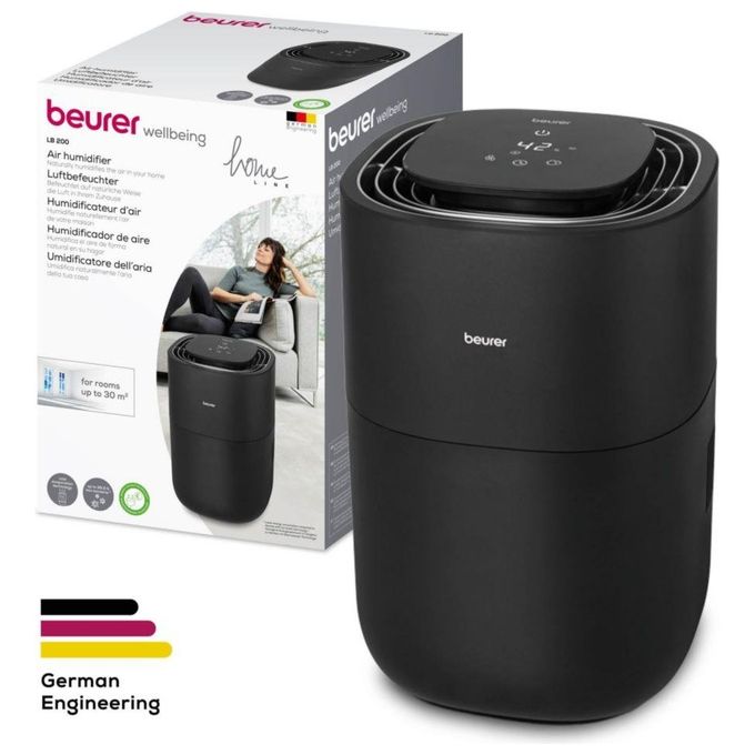 Beurer 10069 LB 200 Umidificatore per ambienti fino a 30 m² Tecnologia di evaporazione a freddo 3 livelli di velocita' Funzione di asciugatura del filtro Display digitale colore Nero