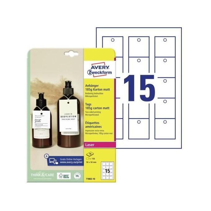 Avery Confezione 150 Cartellini Microperforati 80x50mm